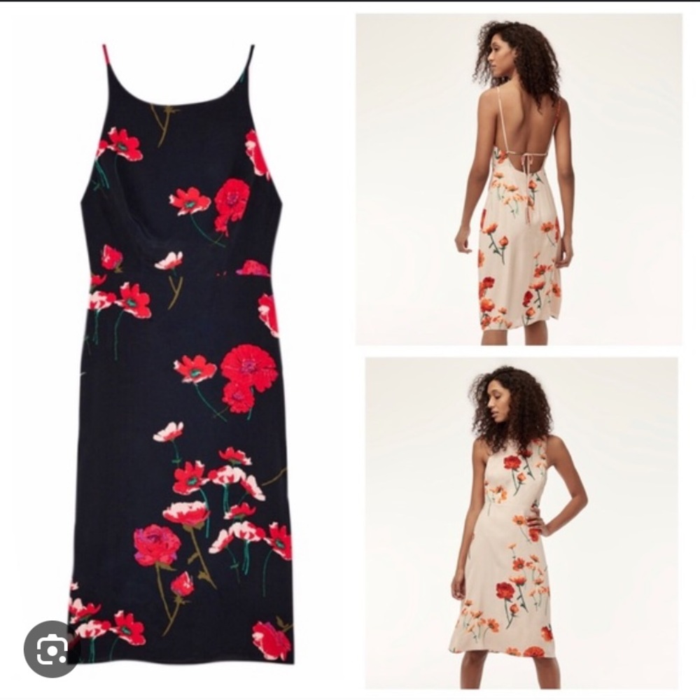 Aritzia Wilfred Navy Blue Floral Open Back Sleeveless Creneau Slip  Dress Size 4
